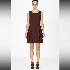 Theyskens Theory burgundy sheath dress wool linen  sleeveless pockets Size 10